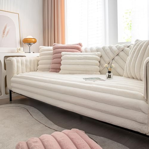 WYJHNLBEDC Sofa/Couch überzug L Form/U Form/Ecksofa 3/2/1 Sitzer, Warmer Super Weicher Plush Sofa überwurfdecke, Sofaschutz Hund Kratzschutz Katze Weiß 45x45cm Kissenbezug