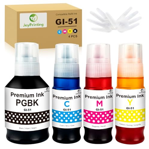 JoyPrinting GI-51 GI51 Ink Bottles Compatible with Canon Pixma GI51 GI-51 Ink Bottle Multipack for Pixma G1520 G1530 G1560 G2520 G2560 G2570 G3520 G3560 G3590 G4570(4-Pack, Black Cyan Magenta Yellow)