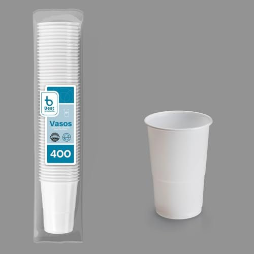 BEST PRODUCTS para 400 Vasos de plástico Reutilizables para Blancos 250 ml |Café Refrescos Fiestas y Cumpleaños Aptos para Bebidas Frías y Calientes