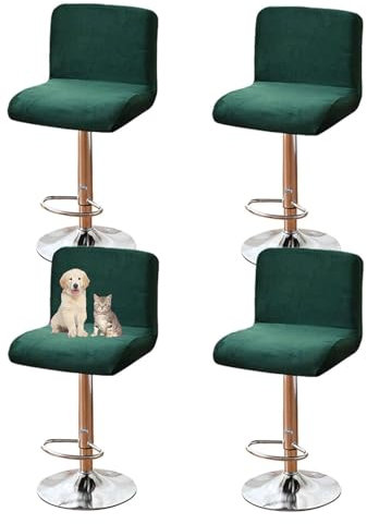Bezug Für Barhocker Samt Stretch Barhocker Stuhlhussen Bezüge Barstuhlbezug Mit Rückenlehne Für Kurze Drehstuhl Esszimmerstuhl Barhocker Stuhl (Grün,4 Stück)