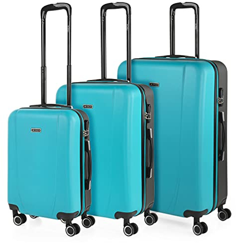 ITACA - Juego Maletas De Viaje rígidas Trolley con Candado de Combinacion TSA y 4 Doble Rueda 360° Set Maletas De Viaje Ligeras y Resistentes, Turquesa-Antracita