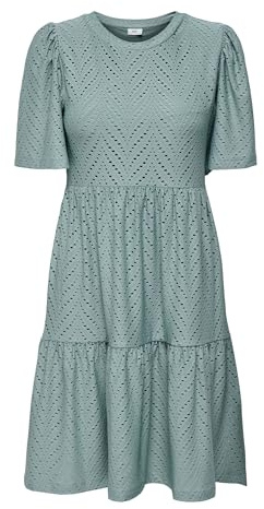 JdY JDYCARLA - Mini Abito da Donna con Ricamo a Forato, a Maniche Corte, Girocollo, per Il Tempo Libero, Chinois Green, M