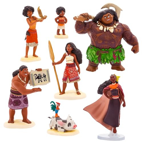 Disney Store Official Moana 2 Figurine Playset, 7 Moulded Toy Dolls, Including Simea, Maui, Pua with Hei Hei, Matangi, Loto and Mon
