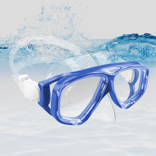 Moseem Gafas de buceo para niños, gafas de natación para niños, niñas, adolescentes, panorámicas de 180°, máscara de buceo con máscara nasal, adecuada para niños y niñas de 4 a 14 años (azul)
