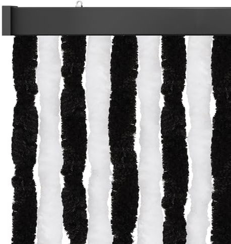 Arsvita Rideau anti-insectes, 120 x 200 cm (largeur x longueur), en molleton, noir et blanc, pour camping, terrasse, pavillon ou porte de balcon, diamètre 4 cm