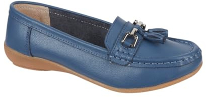 Jo & Joe Nautical Women's Slip on Leather Boat Shoe's (China Blue 7 UK)