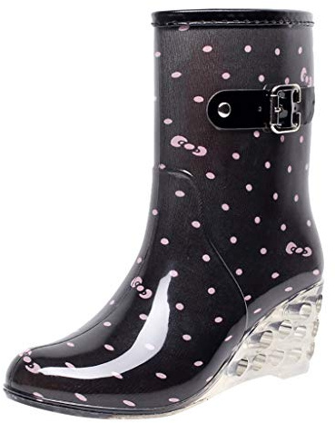 LOIJMK Bottes en caoutchouc pour femme - Avec talon - Bottes de pluie imperméables - Bottes de pluie mi-hautes - Bottes de pluie - Bottes de jardin - Bottes de pêche