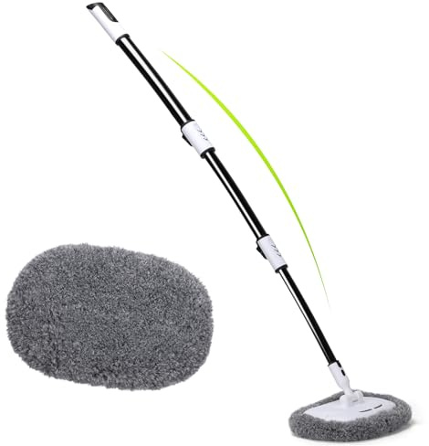 Alyvisun Spazzola lavaggio auto curva a 15° con manico telescopico da 120cm e asta in lega di alluminio, 2 testine in chenille morbido per il lavaggio di auto, camion, SUV, camper