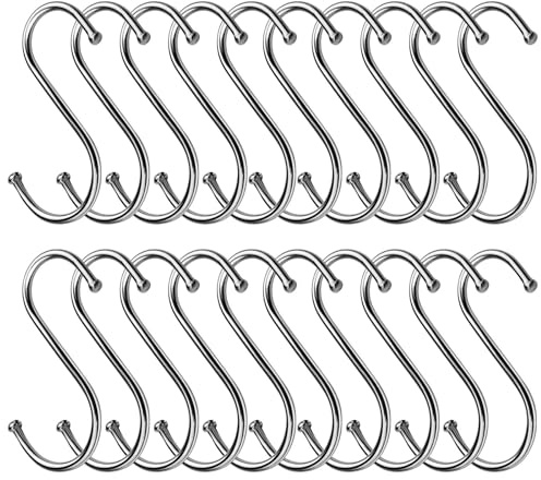 LxsNyvantic Edelstahl S-Haken 20er Set - Schwerlast Rostfreie Metallhaken für Küche, Bad, Schrank und Outdoor - Starke Tragkraft, Einfaches Einhängen, Vielseitig einsetzbar