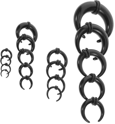 BESTonZON Dilatadores de Acrílico Negro 18 para Tabique Nasal Kit de Piercing en Forma de C, Ligeros y Cómodos para Uso Diario para Nariz y Oreja