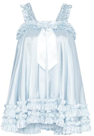 Satini Sissy Babydoll Satin Volang Glansig Dam | Skimrande yta, Två våder nedtill, Rosett & långt band, Breda resårband, Till fest & natt, Storlek S-XXL