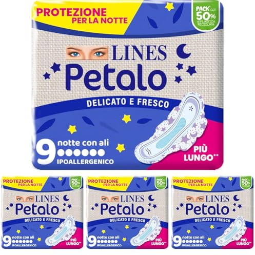 Lines Petalo Assorbenti Ultrasottile Notte, 9 Pezzi (Confezione da 4)