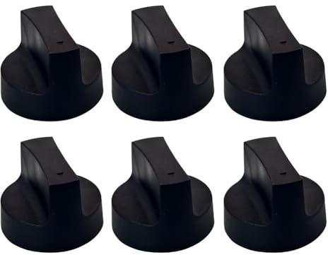Homeponnew Gas Stove Knobs 50mm Pack of 6 - Red and Black Cooking Control Accessories for BBQ Flat Oven, Compatible with Gas Stoves and Ovens (Black)