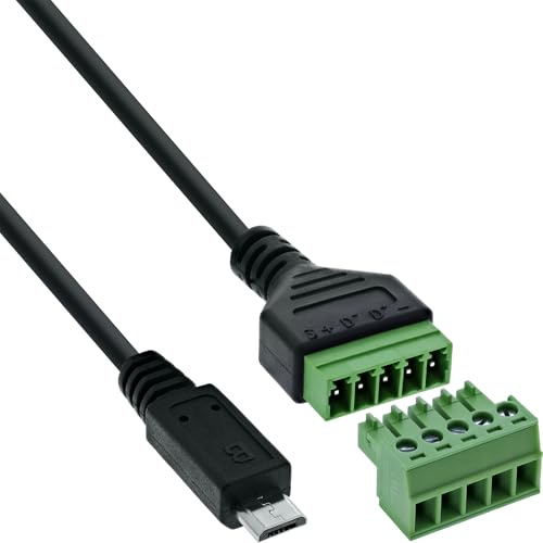 Inline 92504C - Cavo adattatore micro USB maschio a blocco terminale a 5 poli, cavo di collegamento per dati e corrente, 1 m di lunghezza