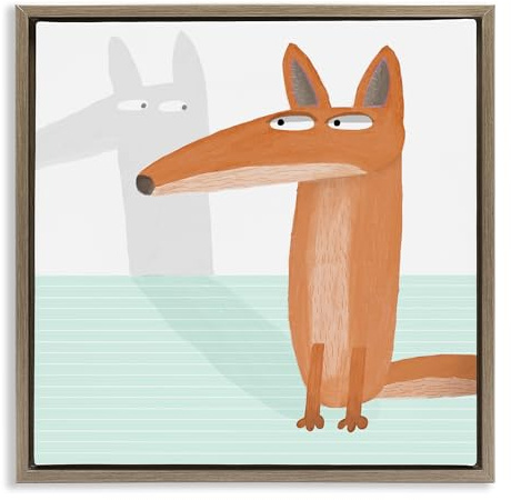 Stupell Industries 'Whimsical Fox Shadow', Floating Frame Canvas Art, Brown, 18 x 18