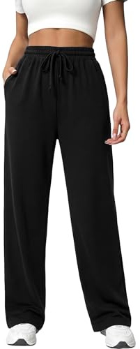 Uniexcosm Pantalón Deportivo Mujer Jogger de algodón con Bolsillos | Pantalón de chándal mujer con cintura elástica y cordón ajustable; cómodo para running, fitness, gimnasio y uso casual.
