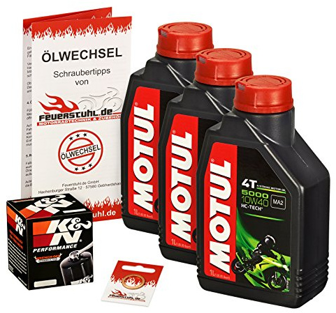 Motul 10W-40 Öl + K&N Ölfilter für Honda CBR 1000 RR Fireblade/SP, 08-15, SC59 - Ölwechselset inkl. Motoröl, Filter, Dichtring