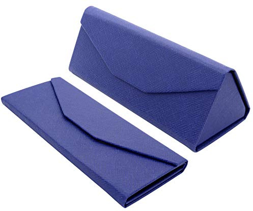 TBOC Étui Pliable pour Lunettes - Boîte [Bleue] Rigide [Triangulaire] avec [Fermeture Magnétique] Doublure Intérieur Lunettes de Soleil Vue Lecture pour Femme Homme Enfant Voiture Mode Design Fashion