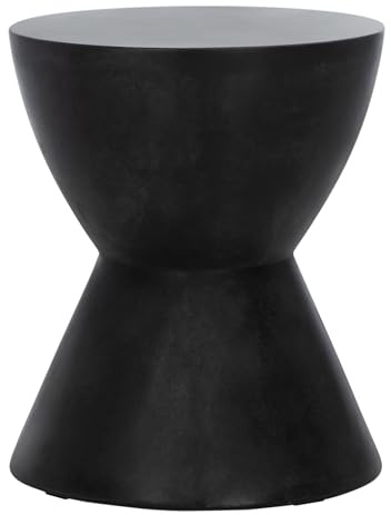 SAFAVIEH Outdoor - Athena Accent Stool - Black Concrete - Sculptural Drum Design - Ideal for Living Room, Patio, Deck, Sunroom, 14.9 W x 14.9 D x 17.7 H (VNN1011C)