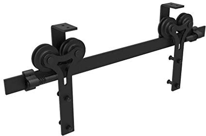 TSMST 152cm Schiebetürsystem Komplett Set,Halterung Hängeschienen Set für Schiebetüren Schwarz Schienen Kit Passend für Eine Einzelne Holztür,Y-Form