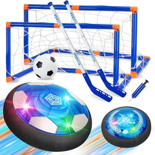 Nazano 3-in-1 Air Power Fußball Set mit LED-Beleuchtung, Fussball Geschenke Jungen, Air Fußball Set für Kinder 6-12, Schwebender Fussball für Indoor & Outdoor - Weihnachten & Geburtstag - Hover Ball