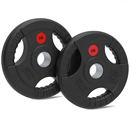 Lions 2 x 5kg Olympic Weight Plates Set - Rubber Coated Cast Iron 2inch 5cm Discs Bar Hole Standard Weights Plates for Home Gym Barbell Bar, Weightlifting Training