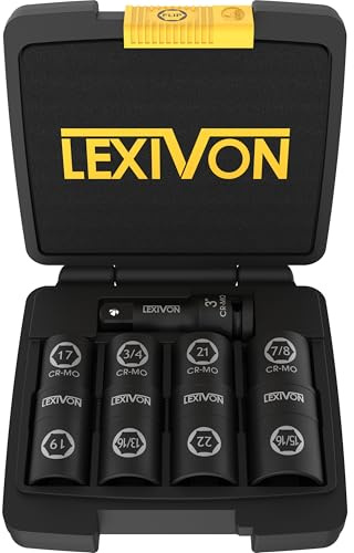 LEXIVON Lug Nut Impact Socket Set, 1/2-Inch Drive | Innovative 8-IN-4 Flip Socket Design, Covers Most Commonly Used Inch & Metric Wheel Nuts | Cr-Mo Steel = Full Impact Grade (LX-110)