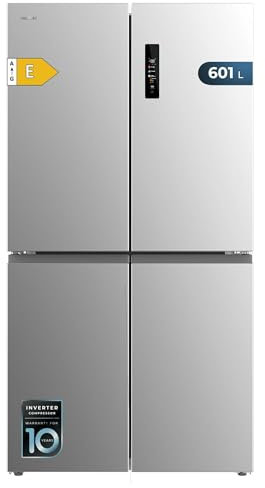 Cecotec Refrigerateur Congelateur 4 Portes Française Bolero CoolMarket 4D 601 Inox E. Réfrigérateur 601L, No Frost, Metal Cooling, moteur Inverter Plus, écran numérique, mode ECO et alarmes multiples