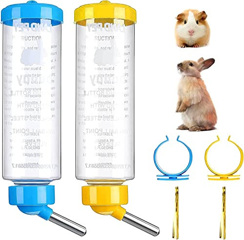 KOMUNJ 2 Stück Trinkflasche Hasentränke Trinkflasche Kaninchentränke Kleintiertränke Nagertränke Hasenflasche Meerschweinchen Nager mit Halterung für Hasen