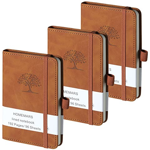 HOMEMARS Taccuino a6, Confezione da 3 Diario, Taccuino Tascabile, 14.4cm x 9.6cm Taccuino, Marrone, 192 Pagine, Taccuino, Diario, Diario di Viaggio, Taccuino in Pelle, Disegno ad Albero in Rilievo