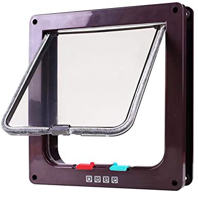 Tibeoyad Chatière pour chat, fermeture magnétique à 4 voies, chatière pour animaux domestiques, installation facile, porte en bois, porte intérieure Upvc, murs en brique, portes en bois