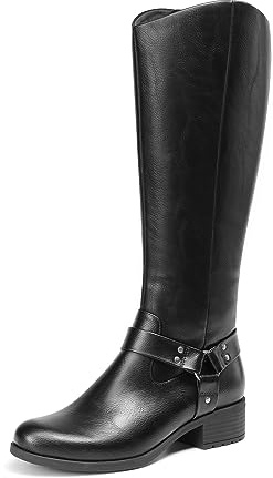 DREAM PAIRS Boots For Women Knee High, Comfortable Pull On Side Zipper Buckle Riding Boots,Size 9,Black,SDKB2312W