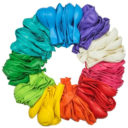 Artier 50 Biodegradable Multicoloured Balloons in 10 Colours. 12 Inch Large Eco Friendly Balloons. Perfect for Kids Parties, Baby Showers, Weddings, Anniversaries. For Helium or Air Use