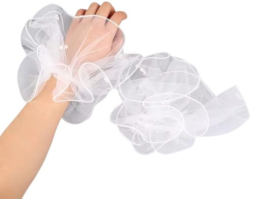 OTKARXUS Spitzen-Manschetten, 1 Paar Netz-Manschetten mit Perlen, abnehmbare Stretch-Manschetten, Armband, Gothic, Steampunk-Kostüm, fingerlose Brauthandschuhe für Damen, Party, Hochzeitskleid, weiß,