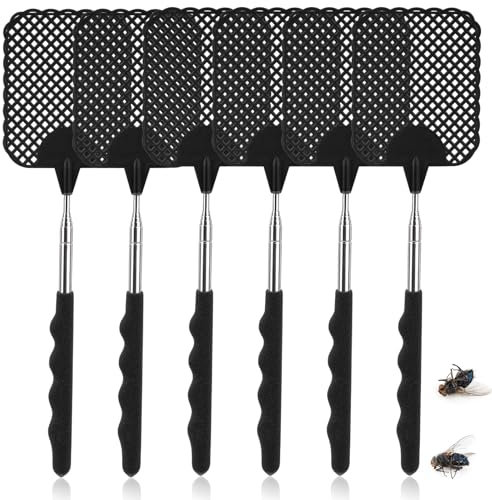 TAKUZA Lot de 6 tapettes à mouches, extensibles, stables, pour repousser les mouches, les guêpes, les moustiques et autres insectes (noir)