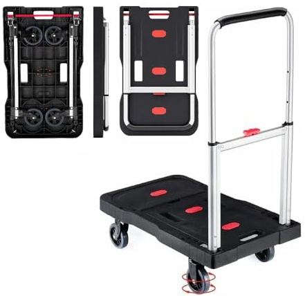HBFBDRCT Folding Hand Truck, 330 Lbs Heavy Duty Luggage Cart, Portable Push cart Dolly with Adjustable Handle for Auto, Luggage, Personal, Travel, Moving Shopping and Office Use