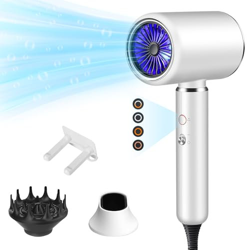 Bizcasa Phon Capelli Professionale, Asciugacapelli con Motore AC 2200w per Asciugatura Rapida, 4 Impostazioni Di Temperatura, 2 accessori styling, per Salone e Molte Acconciature (Bianco)