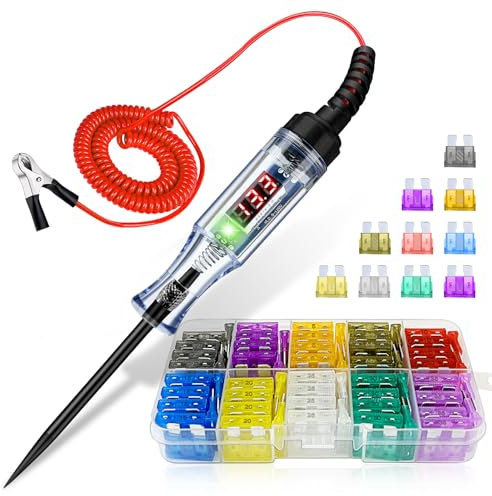 ADNEWX - Probador de fusibles y kit de fusibles de coche (2.5-32 V, con pantalla digital LED y indicador luminoso)