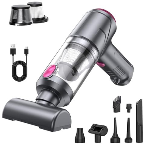 Anluomania Aspirador de Mano, Mini Aspirador Recargable, Aspirador Coche Potente, Aspiradora de Mano sin Cable, Luz LED, Doble Filtro, Aspiradora sin Cable para Uso en la Oficina, el hogar, la Cocina