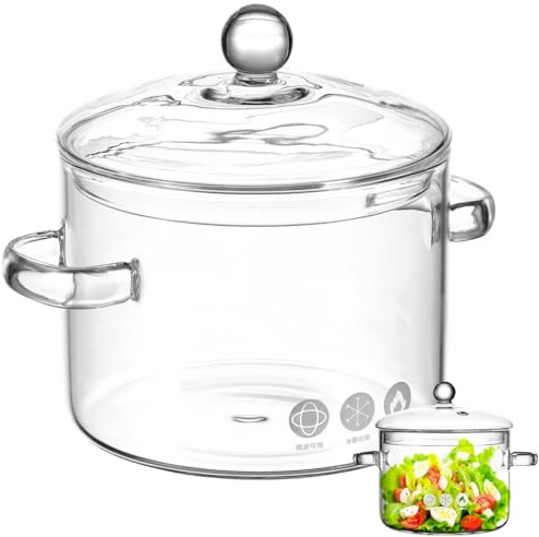 Gatuida Glass Saucepan with Lid, 1.35L Heat Resistant Simmer Pot Stovetop