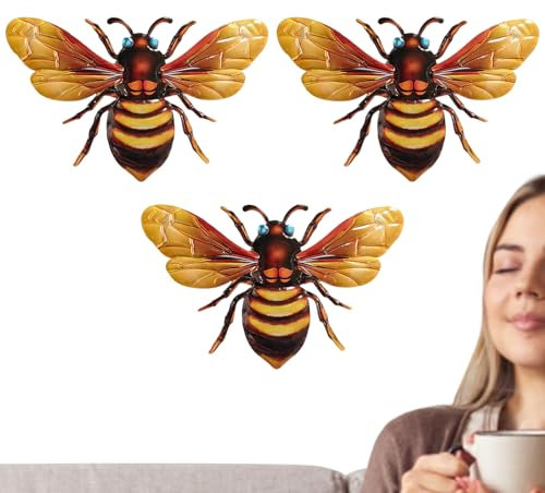 ccuzs Bee Wall Art - Metal Bee Wall Decor | Exterior Decorations, 3X Weather-Resistant, Rust-Proof Sculptures For Bathroom, Kitchen, Living Room, Bathroom