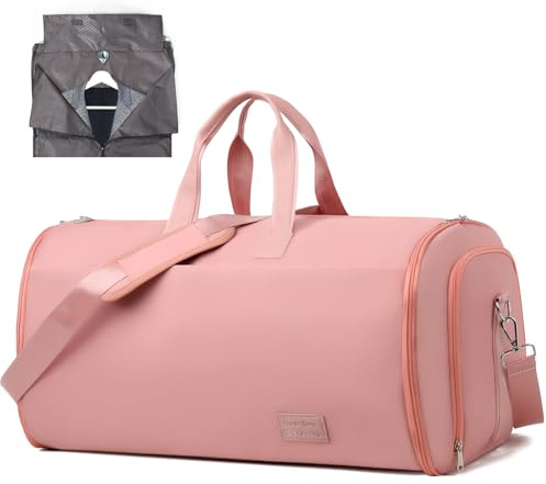 Outplea 47L Borsa da Viaggio Pieghevole Uomo Donna, Borsa Porta Abiti Grande con Scomparto per Scarpe, Borse Sportivo Multitasche con Tracolla per Fine Settimana, Rosa