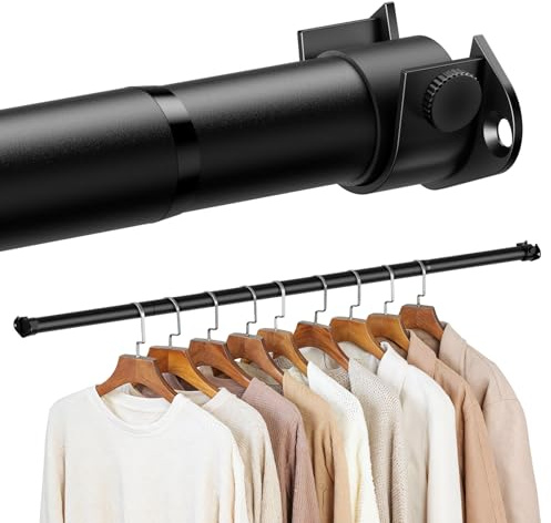 Zipglo Wardrobe Rod 40-130cm, Heavy Duty Wardrobe Rails and Fittings, Extendable Clothes Rail Pole Adjustable Hanging Rails for Wardrobe & Storage, Black