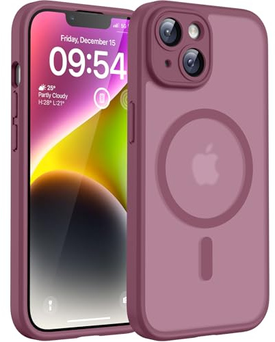 TOCOL Coque Magnétique pour iPhone 14 6,1 Pouces, Compatible avec MagSafe, Protection de l'objectif améliorée, Coque Mat Translucide Fine Antichoc, Prune