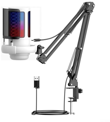 Micrófono USB cardioide con tecnología de reducción de ruido para audio de juego (rosa)