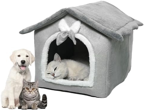 Hojalis Interior Casa para Gato Cama, Iglú De Felpa Cálida Y Acogedora para Gatos, Casa para Perro Interior con Cojín Extraíble, Cama De Cueva De Gato para Mascotas Pequeñas Y Medianas Gatos, Perros