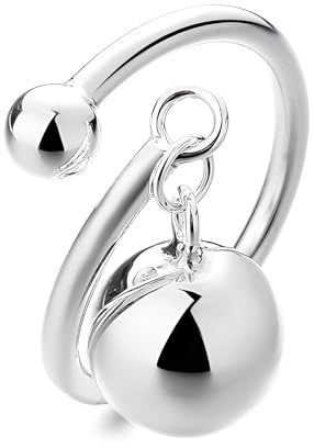 IMINI Anello aperto con campanella a sfera, regolabile, in argento Sterling 925, con ciondolo a doppia sfera, gioiello geometrico minimalista, regalo per donne e uomini
