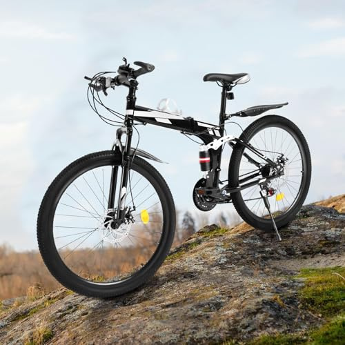 WFIETN - ‎‎Foldable Mountain Bike, 26 Inch MTB Bikes, 21-Gang Speed Adjustable for Adults Youth Use, 85% Assembled Hardtail Mountain Bikes, Pedal Power, 100kg Load-bearing Capacity