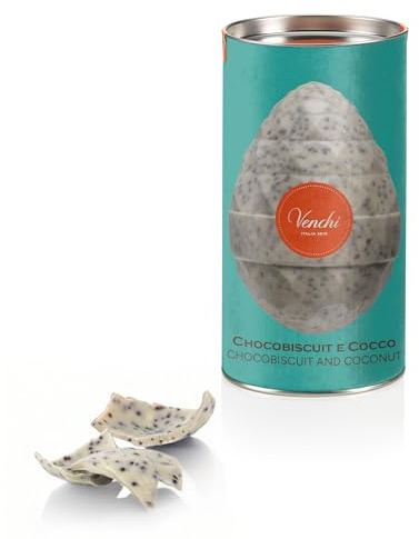 Venchi - Uovo di Cioccolato al Cocco e Chocobiscuit, 150 Gr, con Granella di Biscotto Fondente, Senza Glutine, Con Sorpresa, Collezione Pasqua Venchi, Idea Regalo