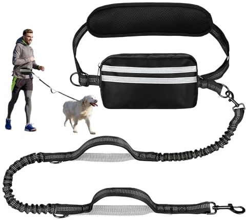 Laisse de jogging pour chien - Laisse mains libres - Avec sangle ventrale pour chien - Pour la course à pied, la randonnée - Anti-stress - Réfléchissante - Pour les tailles moyennes et grandes jusqu'à